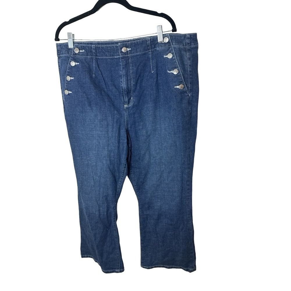 Women's LOFT The Curvy Kick Crop High Rise Stretch Jeans Blue Denim Size 34/18